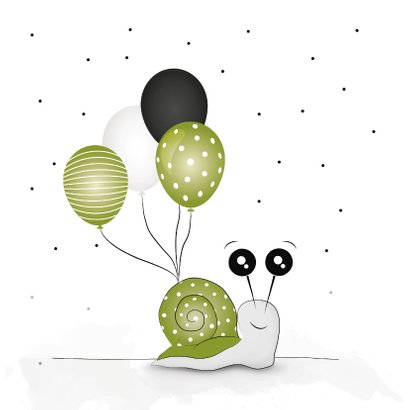 Verjaardagskaart oeps... te laat! slak met ballonnen 2