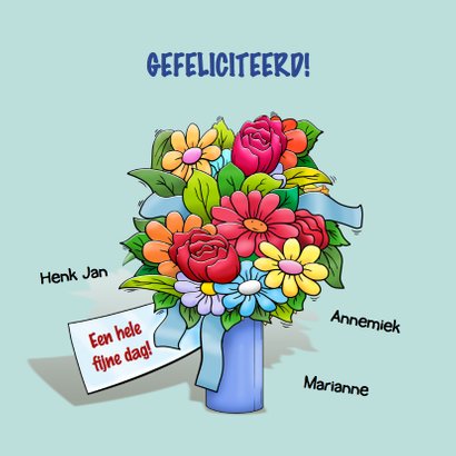 Verjaardagskaart olifant en hele grote bos bloemen 3