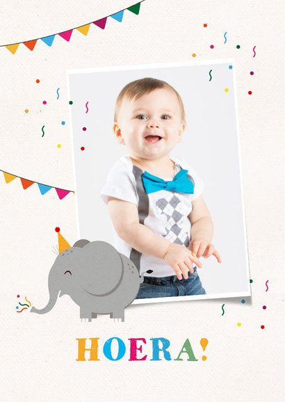 Verjaardagskaart olifant hoera feest jongen meisje 2