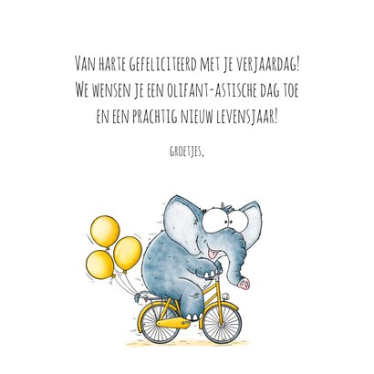 Verjaardagskaart Olifant op de fiets - Elephtantic Birthday! 3