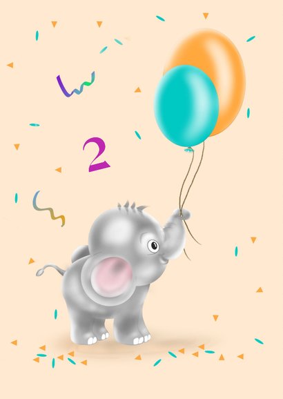 Verjaardagskaart olifantje ballonnen 2