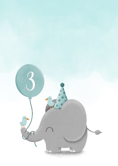 Verjaardagskaart olifantje met ballon en waterverf 2