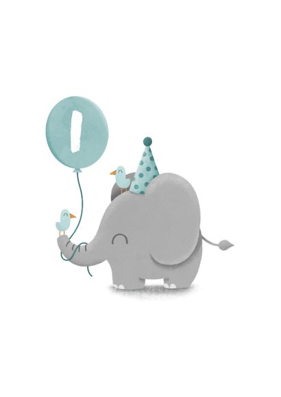 Verjaardagskaart olifantje met vogels en ballon 2
