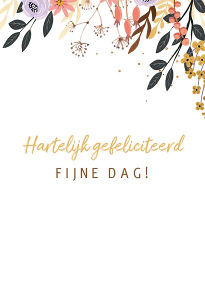 Verjaardagskaart paarse bloemen en takjes 3