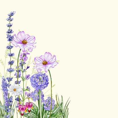 Verjaardagskaart paarse bloemen in de tuin 2
