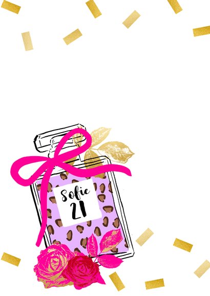 Verjaardagskaart parfumfles confetti foto hip 2