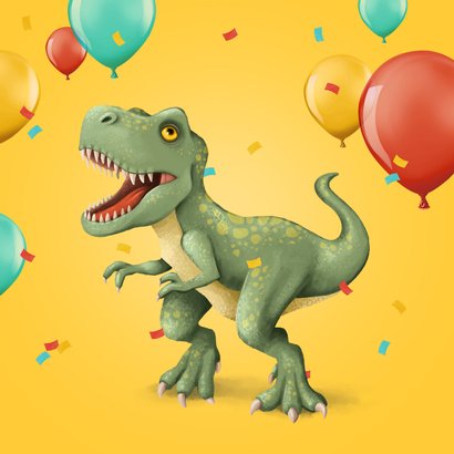 Verjaardagskaart party-rex grappig ballonnen confetti dino 2