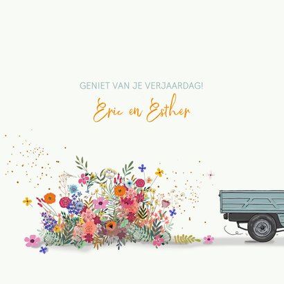 Verjaardagskaart pickup up grijs bloemen 3