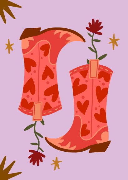 Verjaardagskaart pink heart cowboy boots  2