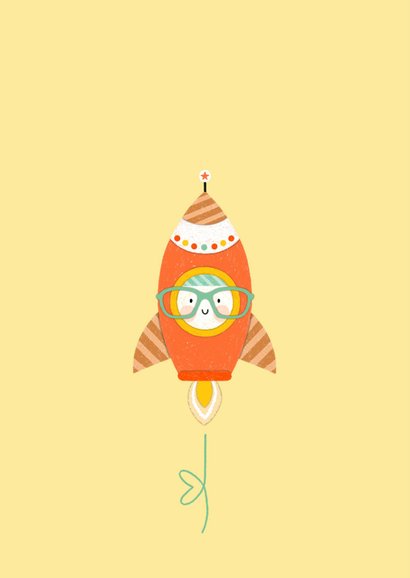 Verjaardagskaart raket met ballon geel/groen 2