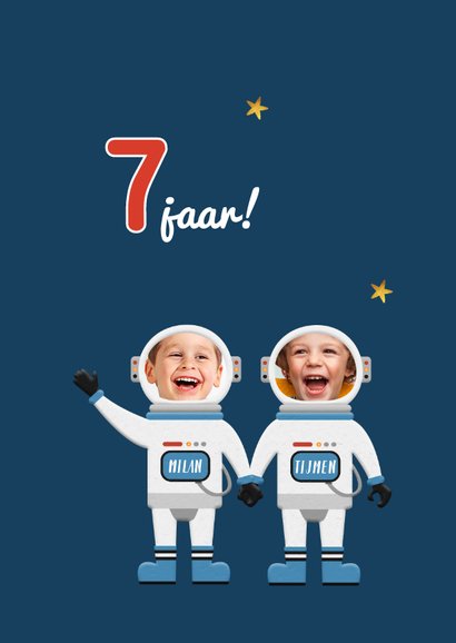 Verjaardagskaart raket ruimte astronaut sterren tweeling 2
