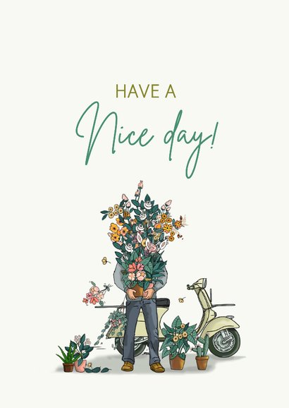 Verjaardagskaart retro scooter met bloemen 3