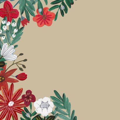 Verjaardagskaart rode bloemen met roodborstje 2