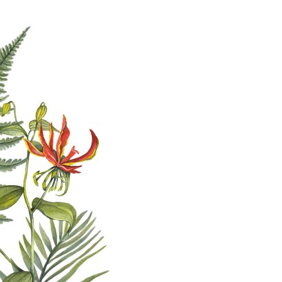 Verjaardagskaart rode tropische bloemen 2