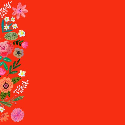Verjaardagskaart rood met typografie en bloemen 2