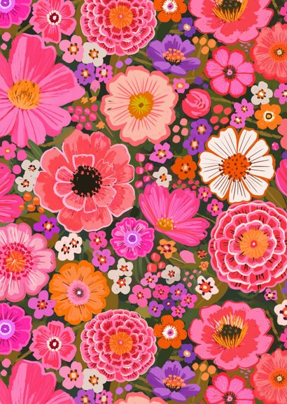 Verjaardagskaart roze bloemen met blad 2