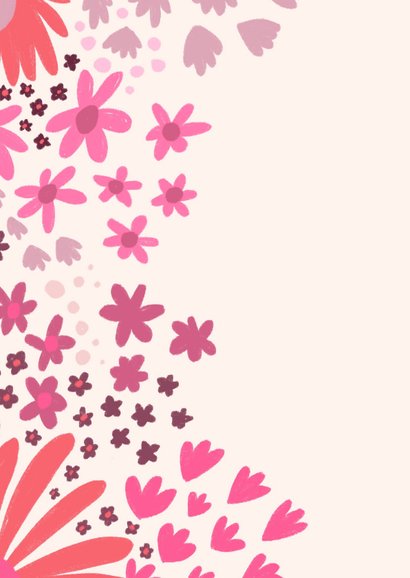 Verjaardagskaart roze en paarse bloemen rechthoek 2