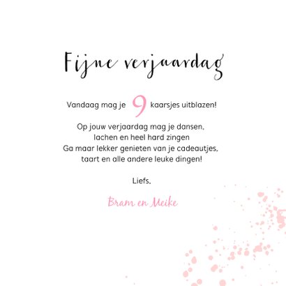 Verjaardagskaart roze met flamingo en spetters 3