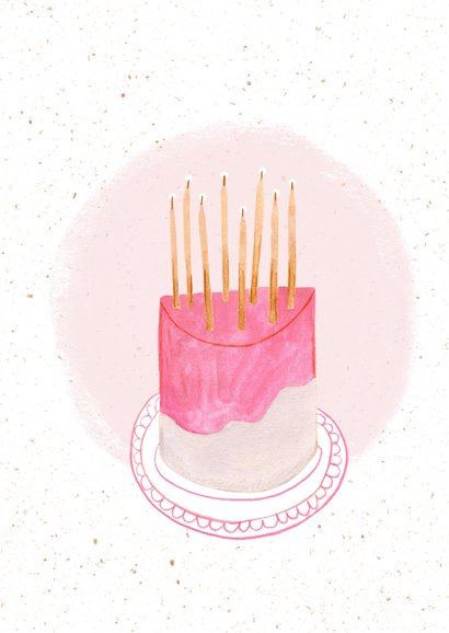 Verjaardagskaart roze taart happy birthday vrouw 2