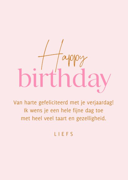 Verjaardagskaart roze taart happy birthday vrouw 3