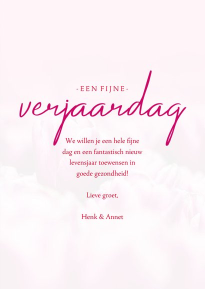 Verjaardagskaart roze tulpen fijne verjaardag 3