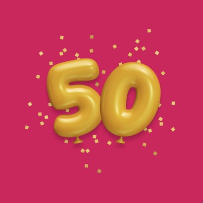 Verjaardagskaart Sarah 50 ballonnen confetti goud 2