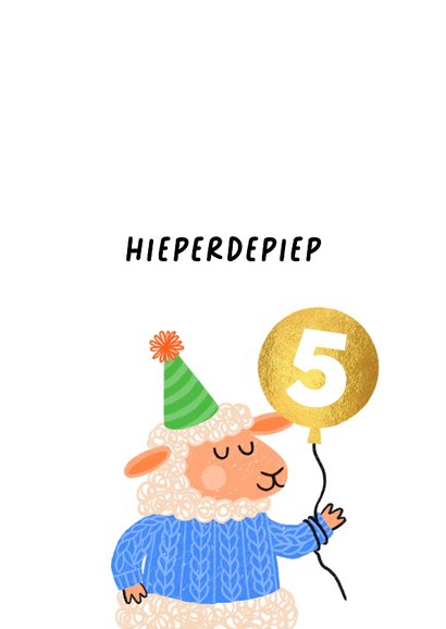 Verjaardagskaart schaap feestmuts groen blauw 2