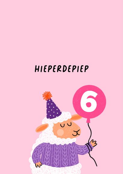 Verjaardagskaart schaap feestmuts roze 2
