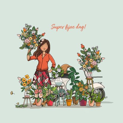 Verjaardagskaart scooter met bloemen vrouw 3