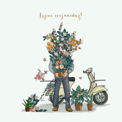 Verjaardagskaart scooter met bloemen 3