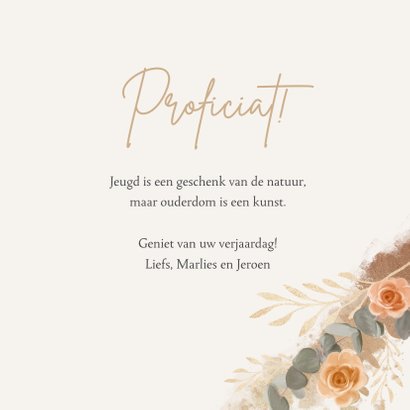 Verjaardagskaart senior bloemen goud rozen proficiat 3