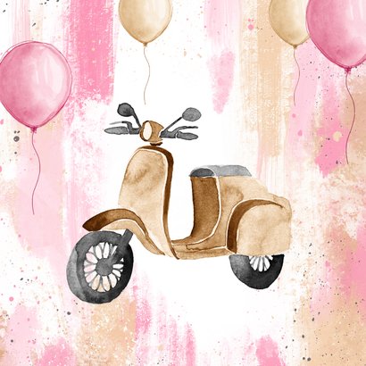 Verjaardagskaart sixteen 16 scooter kunst verf ballonnen 2