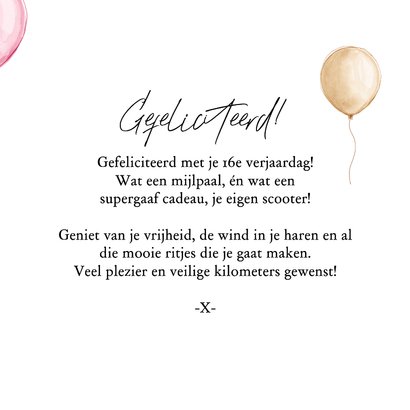 Verjaardagskaart sixteen 16 scooter kunst verf ballonnen 3