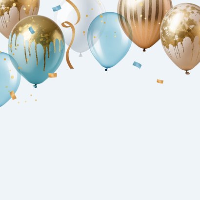 Verjaardagskaart slingers ballonnen blauw goud confetti 2