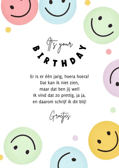 Verjaardagskaart smileys happy birthday confetti blij 3