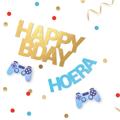 Verjaardagskaart stoer krijtbord game controller en confetti 2