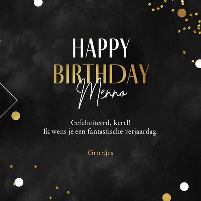 Verjaardagskaart stoer stijlvol goud confetti happy birthday 3