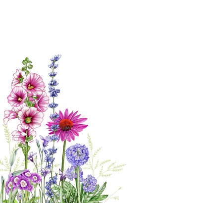 Verjaardagskaart stokrozen met bloemen  2