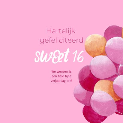 Verjaardagskaart sweet 16 met roze ballonnen 3