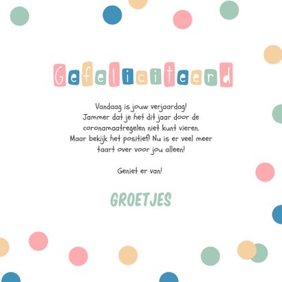 Verjaardagskaart taart confetti corona lockdown party 3
