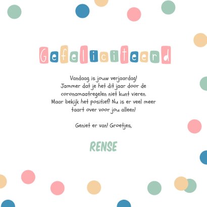 Verjaardagskaart taart confetti corona lockdown party 3