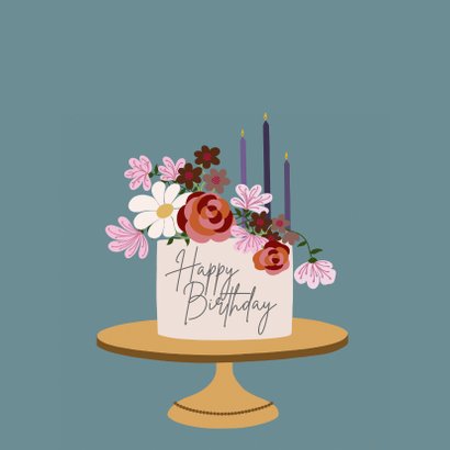 Verjaardagskaart - taart met bloemen 2