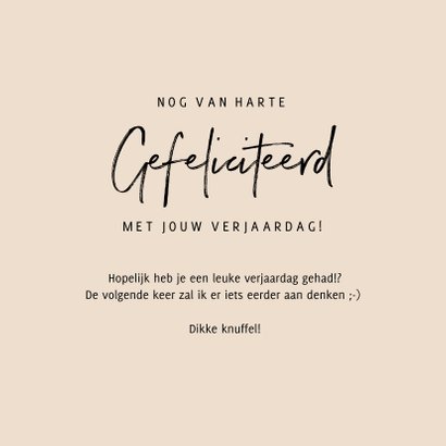Verjaardagskaart te laat confetti goud 3
