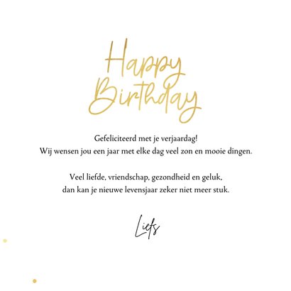 Verjaardagskaart tekst happy birthday ballonnen goud 3