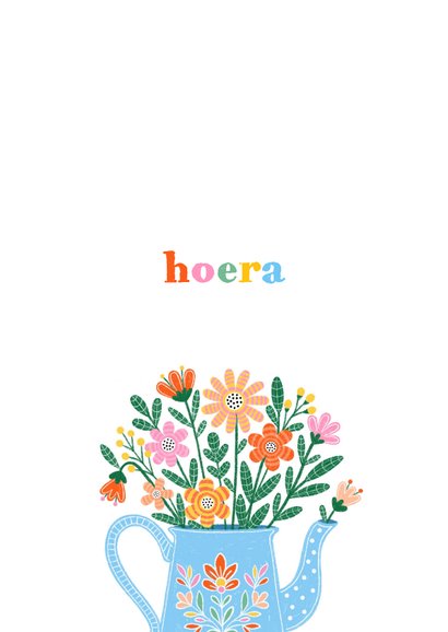 Verjaardagskaart theepot bloemen blauw 2