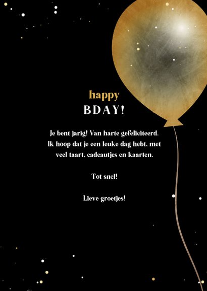 Verjaardagskaart tijdschrift zwart wit goud met ballonnen 3