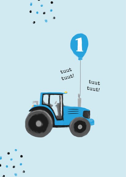 Verjaardagskaart tractor confetti blauw jongen ballon 2