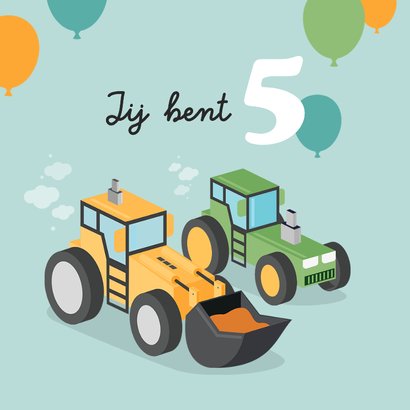 Verjaardagskaart tractors stoer hip ballonnen gefeliciteerd 2