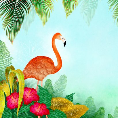 Verjaardagskaart tropical met flamingo 2