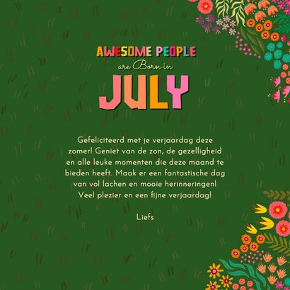 Verjaardagskaart tuin "awesome people are born in July" 3
